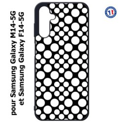 Coque pour Samsung Galaxy M14-5G et F14-5G motif géométrique pattern N et B ronds blancs sur noir