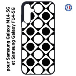 Coque pour Samsung Galaxy M14-5G et F14-5G motif géométrique pattern noir et blanc - ronds et carrés
