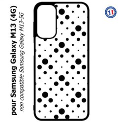 Coque pour Samsung Galaxy M13 (4G) motif géométrique pattern noir et blanc - ronds noirs sur fond blanc