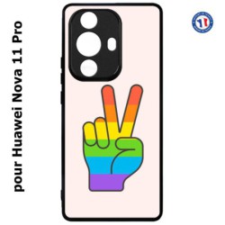 Coque pour Huawei Nova 11 Pro Rainbow Peace LGBT - couleur arc en ciel Main Victoire Paix LGBT