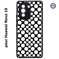 Coque pour Huawei Nova 10 motif géométrique pattern N et B ronds blancs sur noir