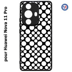 Coque pour Huawei Nova 11 Pro motif géométrique pattern N et B ronds blancs sur noir