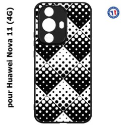 Coque pour Huawei Nova 11 4G motif géométrique pattern noir et blanc - ronds carrés noirs blancs