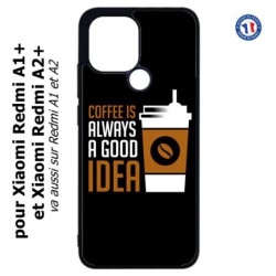 Coque pour Xiaomi Redmi A1+ et A2+ - Coffee is always a good idea - fond noir