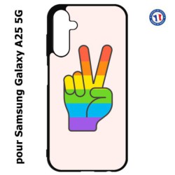 Coque pour Samsung A25 5G - Rainbow Peace LGBT - couleur arc en ciel Main Victoire Paix LGBT
