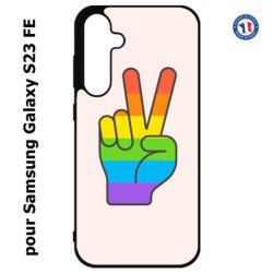 Coque pour Samsung S23 FE - Rainbow Peace LGBT - couleur arc en ciel Main Victoire Paix LGBT