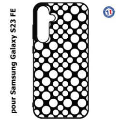 Coque pour Samsung S23 FE - motif géométrique pattern N et B ronds blancs sur noir