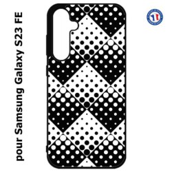 Coque pour Samsung S23 FE - motif géométrique pattern noir et blanc - ronds carrés noirs blancs