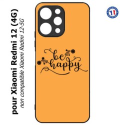 Coque pour Xiaomi Redmi 12 (4G) - Be Happy sur fond orange - Soyez heureux - Sois heureuse - citation
