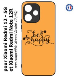 Coque pour Xiaomi Redmi Note 12R - Be Happy sur fond orange - Soyez heureux - Sois heureuse - citation