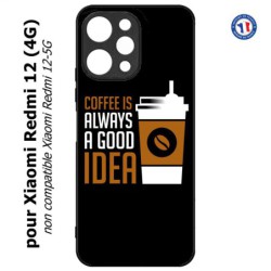 Coque pour Xiaomi Redmi 12 (4G) - Coffee is always a good idea - fond noir