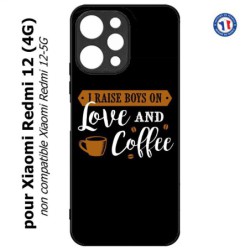 Coque pour Xiaomi Redmi 12 (4G) - I raise boys on Love and Coffee - coque café