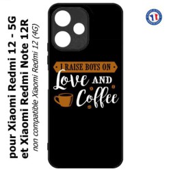 Coque pour Xiaomi Redmi 12 5G - I raise boys on Love and Coffee - coque café