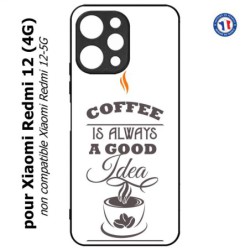 Coque pour Xiaomi Redmi 12 (4G) - Coffee is always a good idea - fond blanc