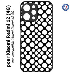 Coque pour Xiaomi Redmi 12 (4G) - motif géométrique pattern N et B ronds blancs sur noir