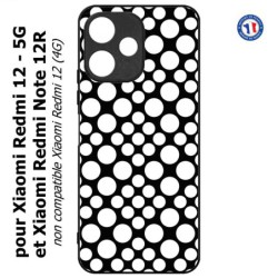 Coque pour Xiaomi Redmi 12 5G - motif géométrique pattern N et B ronds blancs sur noir