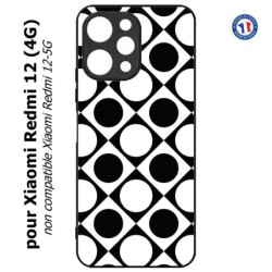 Coque pour Xiaomi Redmi 12 (4G) - motif géométrique pattern noir et blanc - ronds et carrés