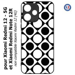 Coque pour Xiaomi Redmi 12 5G - motif géométrique pattern noir et blanc - ronds et carrés