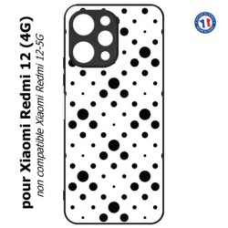 Coque pour Xiaomi Redmi 12 (4G) - motif géométrique pattern noir et blanc - ronds noirs sur fond blanc