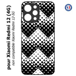 Coque pour Xiaomi Redmi 12 (4G) - motif géométrique pattern noir et blanc - ronds carrés noirs blancs