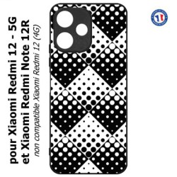 Coque pour Xiaomi Redmi Note 12R - motif géométrique pattern noir et blanc - ronds carrés noirs blancs