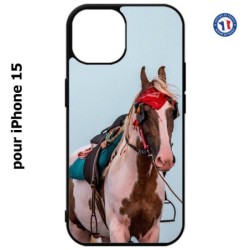 Coque pour iPhone 15 - Coque cheval robe pie - bride cheval
