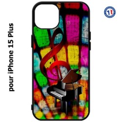 Coque pour iPhone 15 Plus - clé de sol piano - solfège - musique