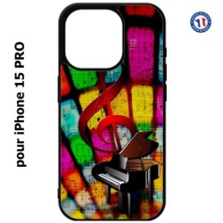 Coque pour iPhone 15 Pro - clé de sol piano - solfège - musique