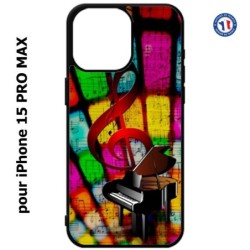 Coque pour iPhone 15 Pro Max - clé de sol piano - solfège - musique