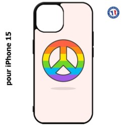 Coque pour iPhone 15 - Peace and Love LGBT - couleur arc en ciel