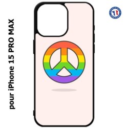 Coque pour iPhone 15 Pro Max - Peace and Love LGBT - couleur arc en ciel