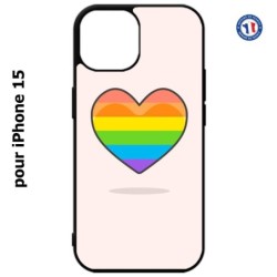 Coque pour iPhone 15 - Rainbow hearth LGBT - couleur arc en ciel Coeur LGBT