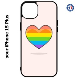 Coque pour iPhone 15 Plus - Rainbow hearth LGBT - couleur arc en ciel Coeur LGBT