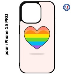 Coque pour iPhone 15 Pro - Rainbow hearth LGBT - couleur arc en ciel Coeur LGBT