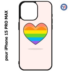 Coque pour iPhone 15 Pro Max - Rainbow hearth LGBT - couleur arc en ciel Coeur LGBT