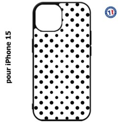 Coque pour iPhone 15 - motif géométrique pattern noir et blanc - ronds noirs