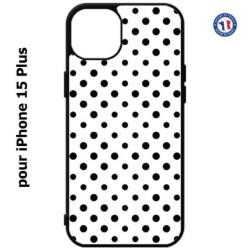 Coque pour iPhone 15 Plus - motif géométrique pattern noir et blanc - ronds noirs