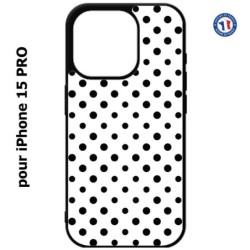 Coque pour iPhone 15 Pro - motif géométrique pattern noir et blanc - ronds noirs