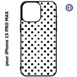 Coque pour iPhone 15 Pro Max - motif géométrique pattern noir et blanc - ronds noirs