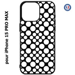 Coque pour iPhone 15 Pro Max - motif géométrique pattern N et B ronds blancs sur noir