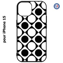 Coque pour iPhone 15 - motif géométrique pattern noir et blanc - ronds et carrés