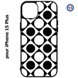 Coque pour iPhone 15 Plus - motif géométrique pattern noir et blanc - ronds et carrés