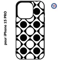 Coque pour iPhone 15 Pro - motif géométrique pattern noir et blanc - ronds et carrés