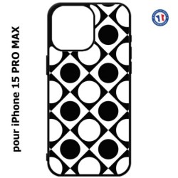 Coque pour iPhone 15 Pro Max - motif géométrique pattern noir et blanc - ronds et carrés