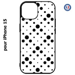 Coque pour iPhone 15 - motif géométrique pattern noir et blanc - ronds noirs sur fond blanc