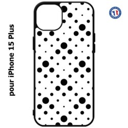 Coque pour iPhone 15 Plus - motif géométrique pattern noir et blanc - ronds noirs sur fond blanc