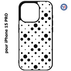 Coque pour iPhone 15 Pro - motif géométrique pattern noir et blanc - ronds noirs sur fond blanc