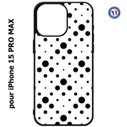 Coque pour iPhone 15 Pro Max - motif géométrique pattern noir et blanc - ronds noirs sur fond blanc