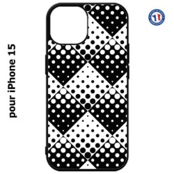Coque pour iPhone 15 - motif géométrique pattern noir et blanc - ronds carrés noirs blancs