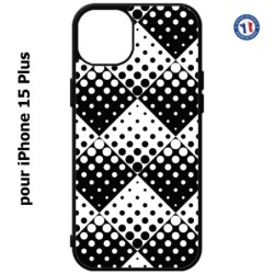 Coque pour iPhone 15 Plus - motif géométrique pattern noir et blanc - ronds carrés noirs blancs